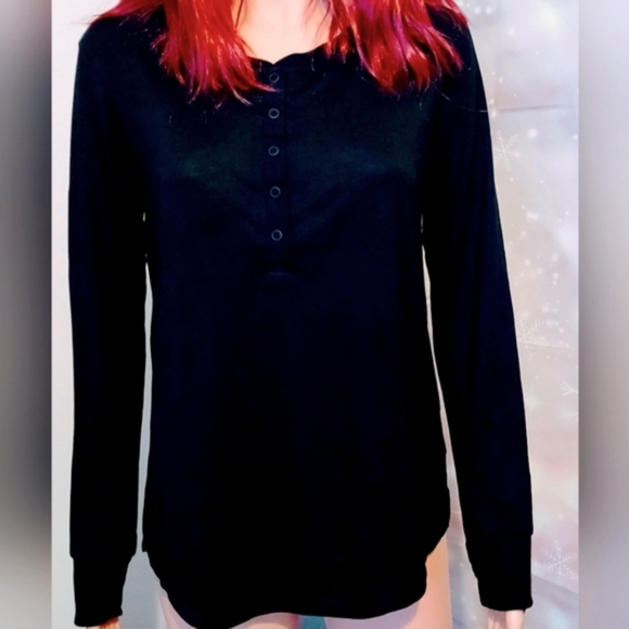 STARS ABOVE BLACK HENLEY SLEEP SHIRT WOMEN'S SIZE M - Picture 2 of 7